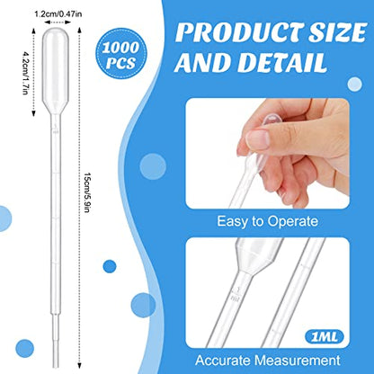 Kingdder 1000 Pcs Plastic Transfer Pipettes, 1 Ml Graduated Disposable - size: 1 ml
