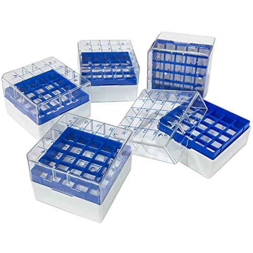 5 PCS Polycarbonate CryoBox Vial Rack, Freezer Storage, 5 x 5 Array, 25 Place Fit for 2ml Cryostorage Freezing Box (Blue) - color: Blue