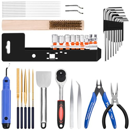 41Pcs 3D Printer Must Have Tool, Rapid Disassembly Nozzle Kit, Deburr, File, Brass Cleaning Brush and 0.35mm Clog Poke, Spatula, Tweezers, Deburring, Smoothing, Finishing, Fine Grinding