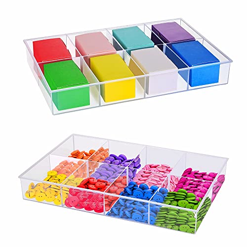 2 Pack Fixed 8 Grids Clear Plastic Organizer Sorting Tray - size: Fixed 8 Grids