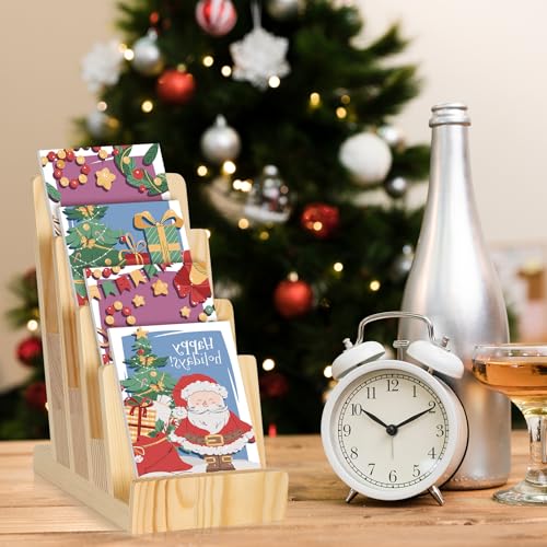 4 Tier Pine Wood Brochure Display Stand 6 x 9 inch Brochure Holder Pamphlet Display Stand for 5.5 x 8.5 inch 5 x 7 inch Booklets Menus Postcard Holder Multi Purpose Organizer - color: Wood Color Pine