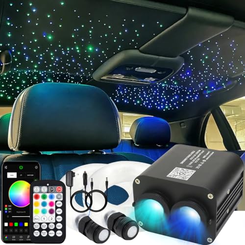 AZIMOM Dual Color 20W Twinkle Fiber Optic Starlight Kits 600pcs*0.03in*9.8ft Fiber Strands End Glow Sound Activated Remote APP Control RGBW Light Source Home Car Ceiling Headliner Décor - size: Standard+600pcs*0.03in*9.8ft