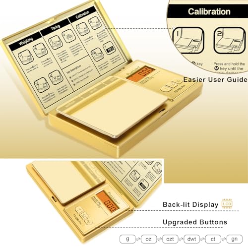 Fuzion Digital Pocket Gram Scale 0.01g x 200g, with 100g Calibration Weight - color: Gold