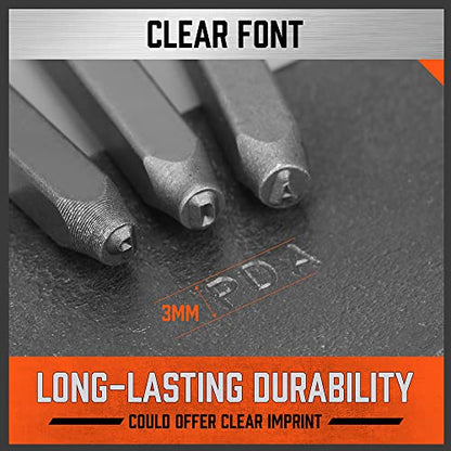HORUSDY 37-Piece Number and Letter Stamp Set 1/8 (3mm) (A-Z & 0-9 + Love) Punch Perfect for Imprinting Metal Stamping kit, Plastic, Wood, Leather. - color: (1/8”) 3mm