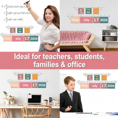 96 Cards Classroom Bulletin Board Decorations Set for Teachers,Flip Calendar with Holder for Classroom,Adjustable Calendar,Preschool Elementary Home Decor Supplies（Pink and Green） - style: Pink and Green