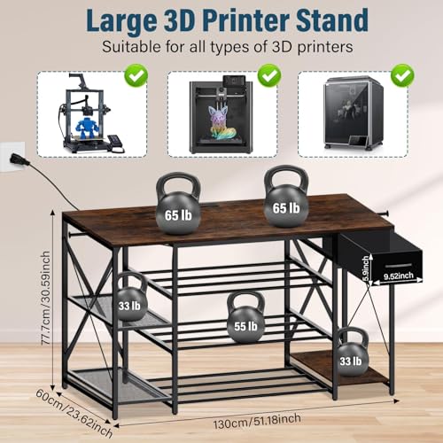 3D Printer Stand with Filament Storage, 4-Tier Heavy Duty Printer Table - color: Brown