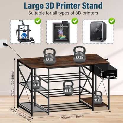 3D Printer Stand with Filament Storage, 4-Tier Heavy Duty Printer Table - color: Brown
