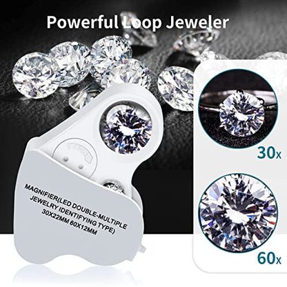 JARLINK 2 Pack 30X 60X 90X Illuminated Jewelers Loupe - color: White