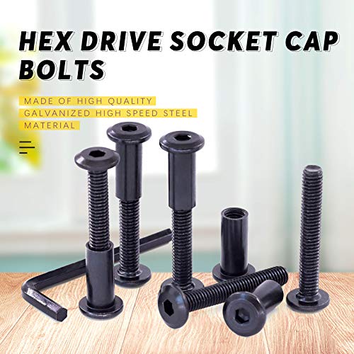Swpeet 25Pcs M6x40mm Carbon Steel Black Hex Drive Socket Cap Bolts Barrel Nuts Assortment Kit with 1Pcs Allen Wrench, Screw Post Fit for Furniture Countsunk Belt Buckle Leather Binding Bolts - size: M6x40mm