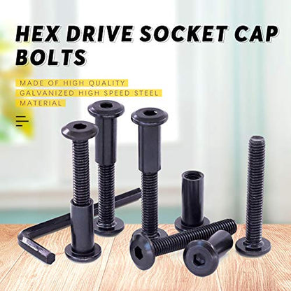 Swpeet 25Pcs M6x40mm Carbon Steel Black Hex Drive Socket Cap Bolts Barrel Nuts Assortment Kit with 1Pcs Allen Wrench, Screw Post Fit for Furniture Countsunk Belt Buckle Leather Binding Bolts - size: M6x40mm