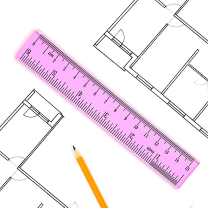 Coopay 4 Pcs Math Geometry Tool Set, Clear Acrylic Drawing Tool, Pink - color: Pinkish-Purple, size: 6 Inch