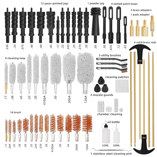 BESTNULE Gun Cleaning Kit for All Guns, Brass Rods w/Chamber Cleaning Pads - style: Plastic Jags and Loops