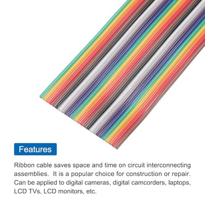 MECCANIXITY 1 Pcs 25 Pin Flat Rainbow Ribbon Cable 30 Ft 1.27mm Pitch Breadboard Jumper Wires for Electronic Projects - size: 30 Ft, style: 25P