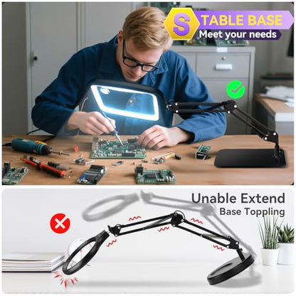 10X 30X Extra Large Magnifying Glass with Light and Stand 7-inch - color: Black