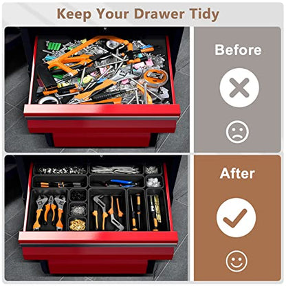 【𝟱𝟴𝗣𝗰𝘀】【5 Size】A-LUGEI Tool Box Organizer Tray Divider Set, 【Black】 Desk Drawer Organizer, Garage Organization and Storage Toolbox Accessories Rolling Tool Chest Cart Cabinet WorkBench Small Part - size: 58pcs-5 Size