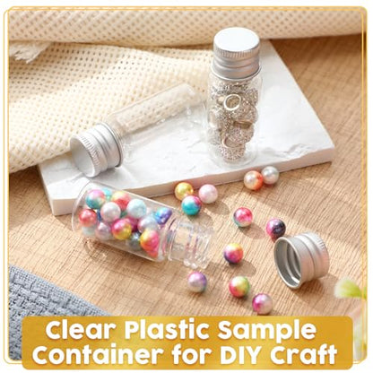 200 Pcs 10ml Mini Plastic Bottles Vials Tiny Jar with Aluminum Screw Lid Cap Clear Plastic Sample Container with Sealed Top Metal Lid for Cosmetic Essential Oil Specimen(Silver and Clear) - color: Silver and Clear