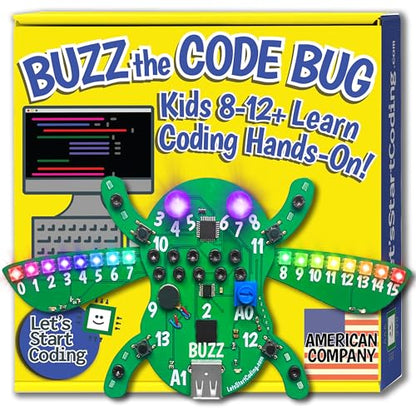 Buzz The Code Bug - Coding & STEM Toy for Kids 8-12+ from Let's Start Coding - Designed in The USA - Great Gift for 2026 - Kids Code Buzz's Features and Interactions While Learning C++