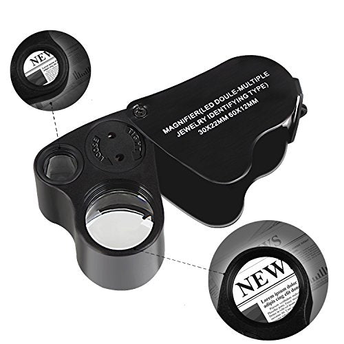 JARLINK 2 Pack 30X 60X Foldable LED Jewelers Loupe Magnifier - color: White,black