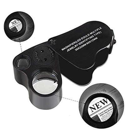 JARLINK 2 Pack 30X 60X Foldable LED Jewelers Loupe Magnifier - color: White,black
