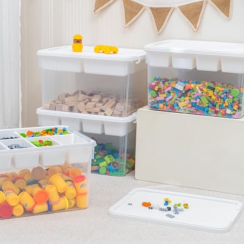 Citylife 32QT 2-Pack Clear Craft Storage Box Buildable Lid Removable Tray - size: 2 Packs-32 QT