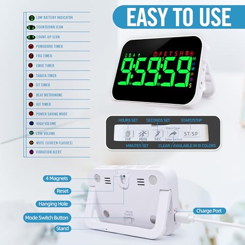 TXL Digital Timer for Classroom, Pomodoro, Gym & Kitchen – Rechargeable Magnetic Countdown Timer, Large LED Display, Loud Alarm, 3 Volume Levels & 3 Brightness Settings - style: Upgraded Version with Gym Modes