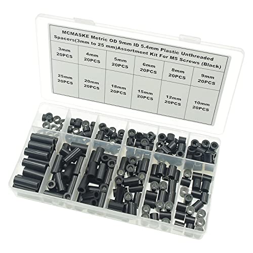 240PCS OD9mm ID5.4mm Black ABS Unthreaded Spacer Kit for M5 Screws - size: OD 9mm ID 5.4mm