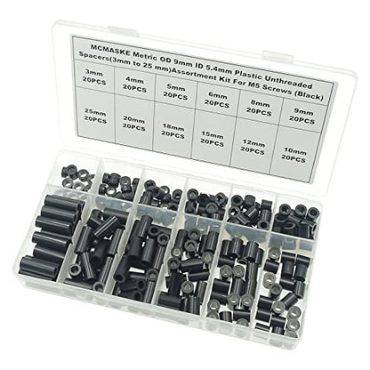240PCS OD9mm ID5.4mm Black ABS Unthreaded Spacer Kit for M5 Screws - size: OD 9mm ID 5.4mm