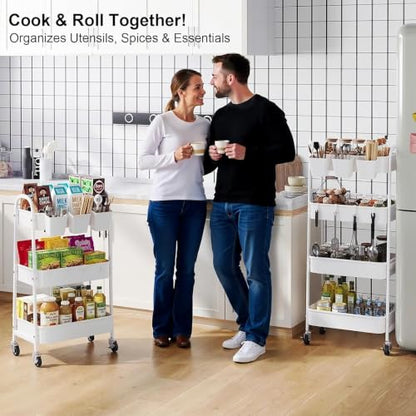 White 4 Tier Rolling Cart Metal with Wheels,Heavy Duty Utility Storage Cart - color: Simple White, size: 4 tier