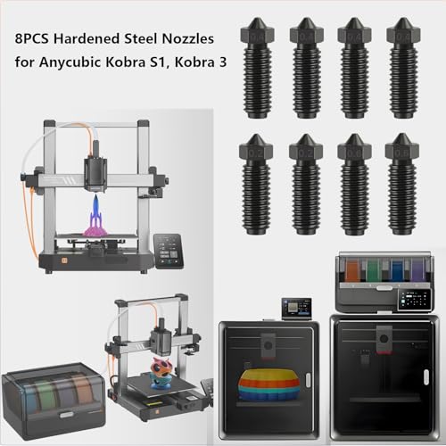 8PCS Hardened Steel Nozzles for Anycubic Kobra S1, High Temperature Resistance Hardened Steel 0.2/0.4/0.6mm Nozzles Kit for Anycubic Kobra 3, Kobra 3 Combo, Kobra S1, Kobra S1 Combo - style: Kobra 3 Harden Steel Multi Size