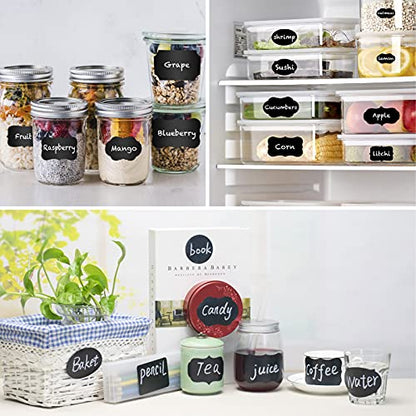 ONUPGO Chalkboard Labels Stickers Bulk - 196 Reusable Chalk Sticker Labels with Erasable Chalk Maker, Removable Waterproof Blackboard Labels for Containers, Glass, Mason Jar Labels