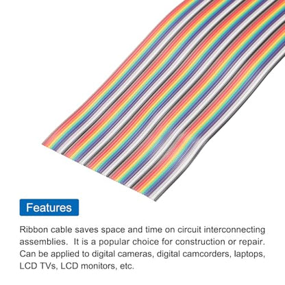 MECCANIXITY 1 Pcs 50 Pin Flat Rainbow Ribbon Cable 6.6 Ft 1.27mm Pitch Breadboard Jumper Wires for Electronic Projects - size: 6.6 Ft, style: 50P