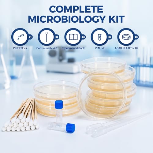 Bacteria Growing Kit with Pre-Poured Agar Plates | LB Agar Petri Dishes for Kids, Students | Ready-to-Use for Science Fair Projects, School Labs & Home Experiments