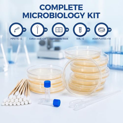 Bacteria Growing Kit with Pre-Poured Agar Plates | LB Agar Petri Dishes for Kids, Students | Ready-to-Use for Science Fair Projects, School Labs & Home Experiments