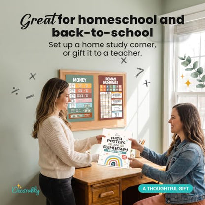 Decorably 20 Boho Math Posters for Classroom, 11x17in