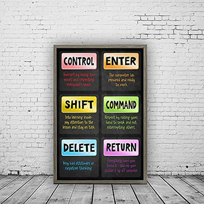 Jinniee Control enter PC Poster Computer Science Classroom Poster, Stem Technology Education Chart, Keyboard Coding Computer Lab Wall Art For Kids Class, Digital Keyboarding Posters - color: A