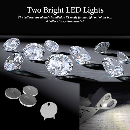 Pineapple 30X 60X Jewelers Loupe Magnifier with Light, Lighted Magnifying Glass Jewelry Loop, Pocket Magnifier for Coins, Jewelry, Plants, Currency, Diamonds, Stamps (White)