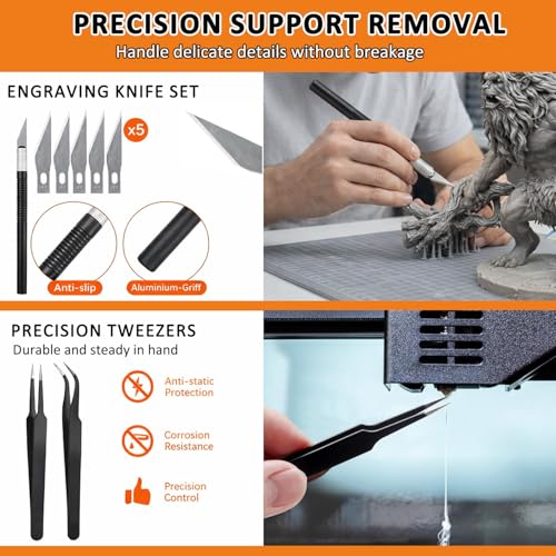 Precision 3D Printer Tool Kit, 30 PCS Model Cleaning & Finishing Set with Needle Files, Cleaning Needles, Precision Trimming Tool, Tweezers, Scrapers & Brushes for 3D Print Post Processing