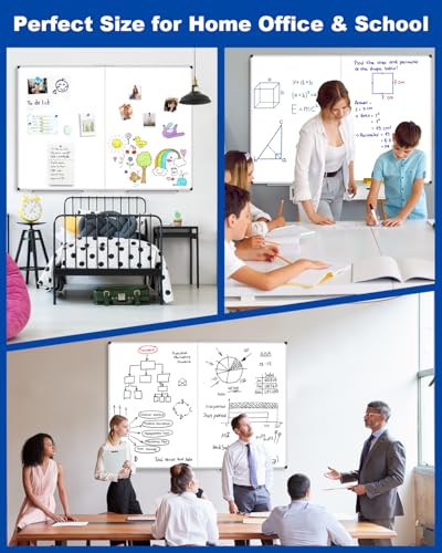 XBoard Magnetic Dry Erase Board 48 x 36 Inch, 4' x 3' Foldable White Board for Wall with Marker Tray, Silver Aluminum Frame Folding Message Presentation Board - size: 48"W x 36"H