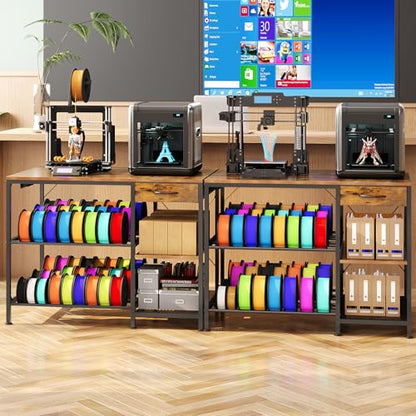 3D Printer Stand with Drawer&Outlet,3D Printer Table with Filament Storage - color: Brown