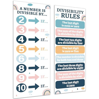 QOUBAI Educational Math Posters for Middle School Divisibility Mathematics Banner Math Classroom Decor Boho Rainbow Posters Bulletin Board for Teachers Elementary High School Classroom Wall - style: Bohemian
