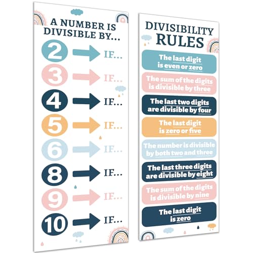 QOUBAI Educational Math Posters for Middle School Divisibility Mathematics Banner Math Classroom Decor Boho Rainbow Posters Bulletin Board for Teachers Elementary High School Classroom Wall - style: Bohemian