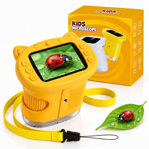 Kids Microscope, 1000X Portable Mini Pocket Microscope with 2.4″ IPS Screen & 8 LEDs, Rechargeable, STEM Educational Science Kit Toys, Best Christmas Birthday Gifts for 4-12 Year Old Girls - color: Goldenrod