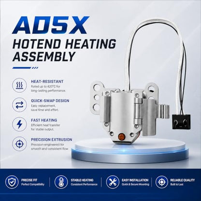 Hotend Heating Assembly for Flashforge AD5X 3D Printer, Hot End Heating Block Kit with Ceramic Heater, Thermistor Sensor & Metal Clip, Extruder Replacement Parts & Accessories - size: ad5x Hotend Heating Assembly