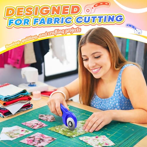 DIYSELF Rotary Cutter for Fabricr, Rolling Cutter with 5 Extra 45mm Blades - color: Blue