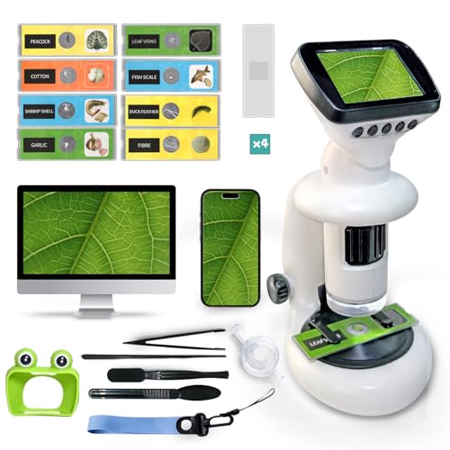 Microscope for Kids with 12 Slides, 200X-1000X,2.4" Screen Digital Handheld Kids Microscope Kit, Portable Pocket Removable Miniscope Science Toys Gifts for for 3 4 5 6 7 8 9 10 11 12 Year Old