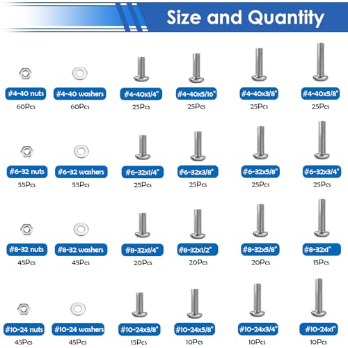 smseace 730Pcs 304 Stainless Steel Machine Screws Assortment Kit#10-24#8-32#6-32#4-40 Phillips Pan Head Assorted Nuts and Bolts for Machinery, Furniture, Automotive, Motorcycle Repairs - color: Silver, size: 730Pcs SS #4 #6 #8 #10