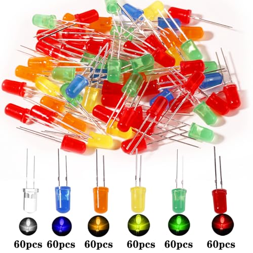 360pcs Led Light Diode Kit，5mm Light Emitting Diodes Assortment for Science Experiment DIY Projects - color: 5mm 360pcs (6 Colors)