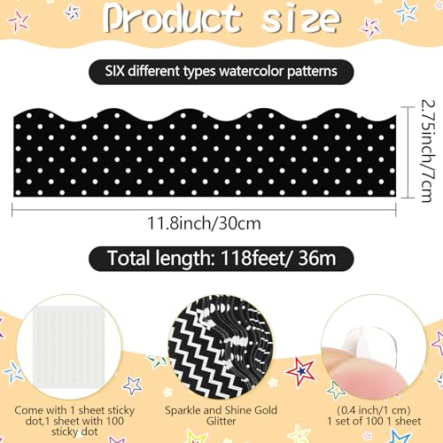 Containlol 118ft Bulletin Board Border Classroom Border, Black White Style - style: Black White Style