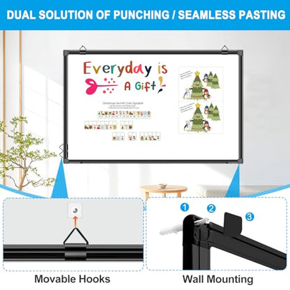 H-Qprobd 48"x24" Magnetic White Board Dry Erase Wall Mount Whiteboard - Office Home Classrooms White Board Hanging Writing Board with Black Aluminum Frame - size: 48"W x 24"H
