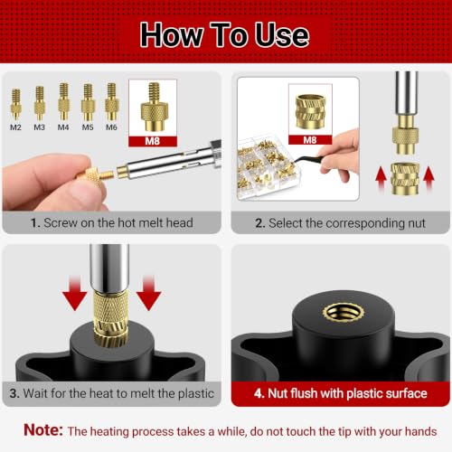 Heat-Set Threaded Insert Kit – 350PCS with 60W Digital Soldering Iron, Stand, Tweezers & M2 M3 M4 M5 M6 M8 Nuts, Screws & Caps for Plastic Thread Repair and DIY Projects - size: M2 M3 M4 M5 M6 M8